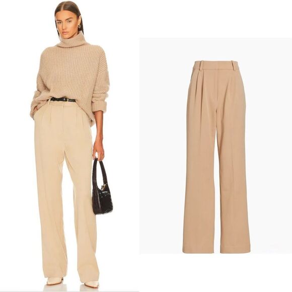 NWT Favorite Daughter The Favorite Pleated Wide-Leg Pants in beige - Picture 1 of 10